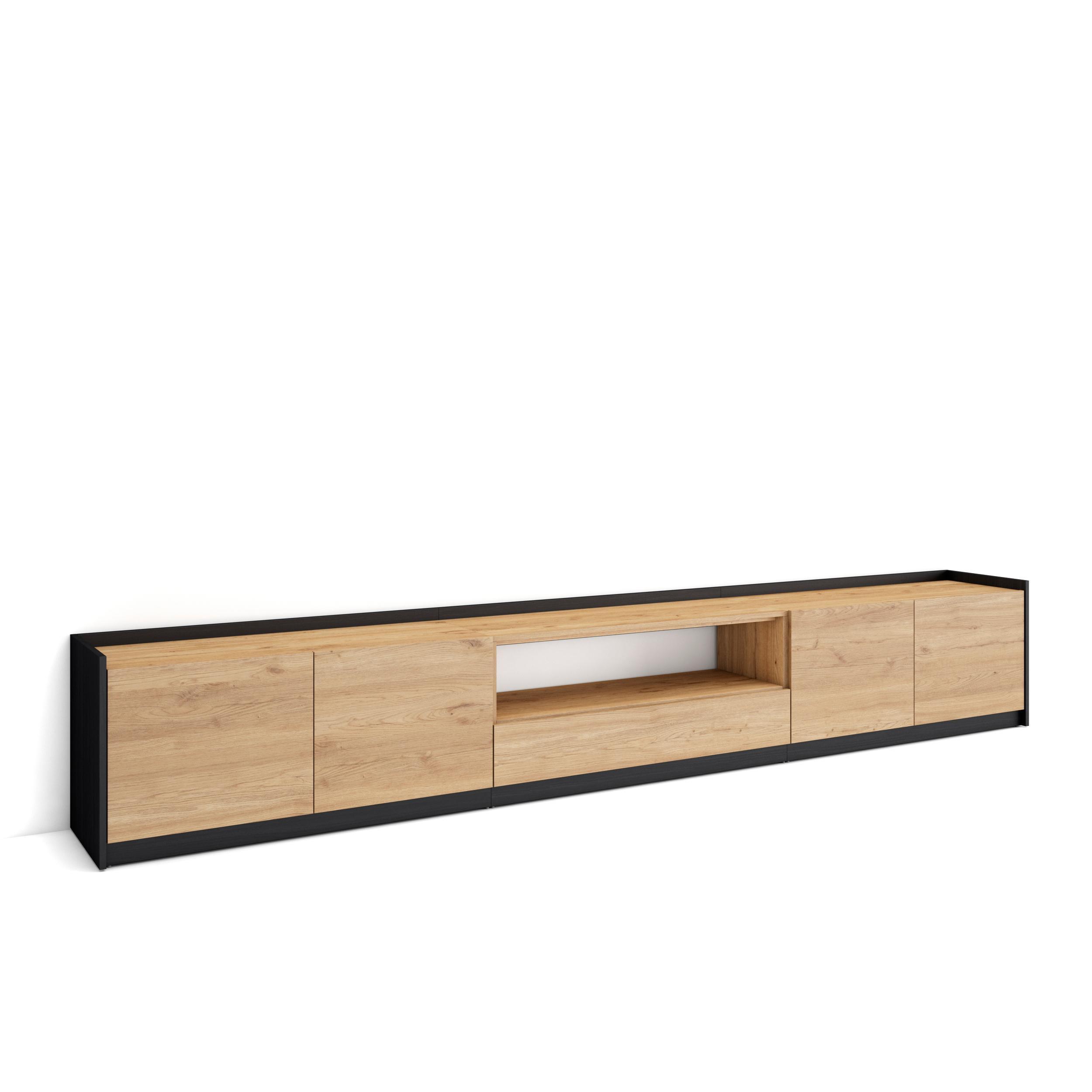 LOWBOARD, Eiche Schwarz, 310/37/50cm - Eichefarben, Holzwerkstoff (310/50/37cm) - Skraut Home
