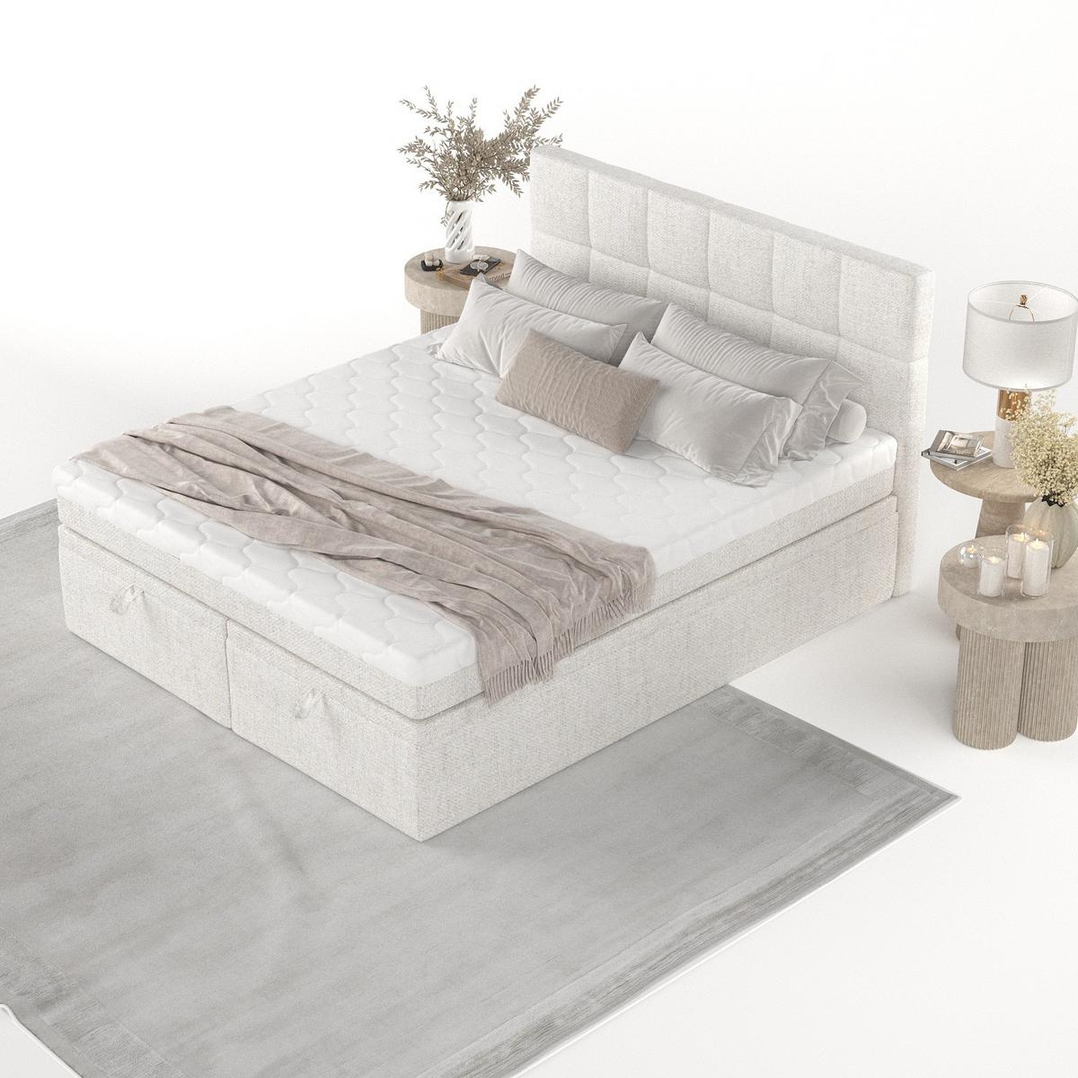BOXBETT Elano 140/200 cm Creme im Neve Stoff - Creme/Schwarz, Holz/Holzwerkstoff (140/200cm) - AltaBeds