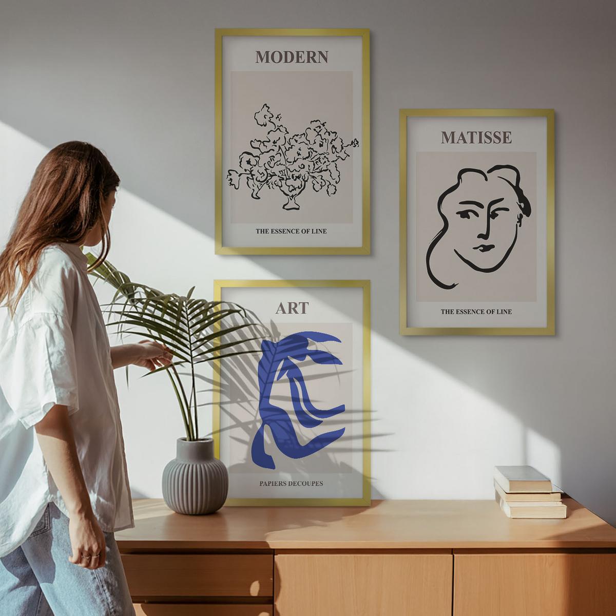 BILDER SET 3er Set - 40x60 cm Goldrahmen - Abstrakte minimalistische Poster - Goldfarben, Kunststoff (40/60cm) - TULUP