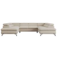 WOHNLANDSCHAFT PEDRO U Boucle Beige - Beige/Schwarz, Textil/Metall (346/76/208cm) - MKS