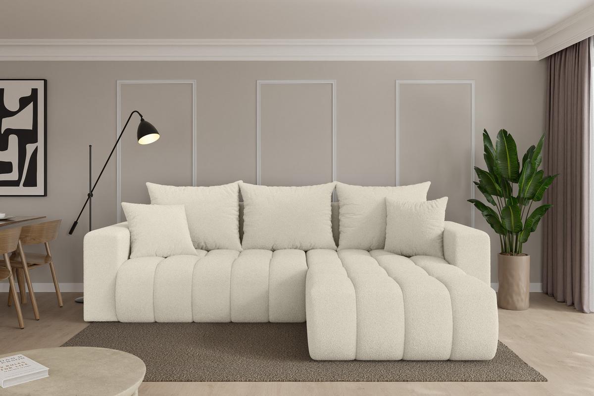 ECKSOFA mit Schlaffunktion Ottomane Rechts MILA-L-v1 277x195x86 Beige Bouclé - Sandfarben/Beige, Holzwerkstoff/Kunststoff (277/194cm) - ALTDECOR
