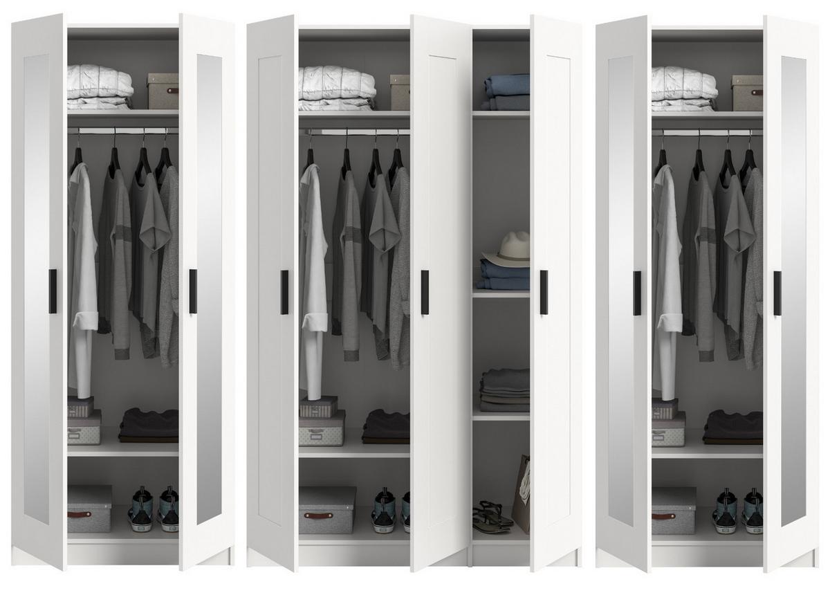 KLEIDERSCHRANK in weiß 280 x 194 cm skandinavisch, Wäscheschrank 7-türig mit Spiegel - Schwarz/Weiß, Glas/Holzwerkstoff (280/194/56cm) - Inn.Furn