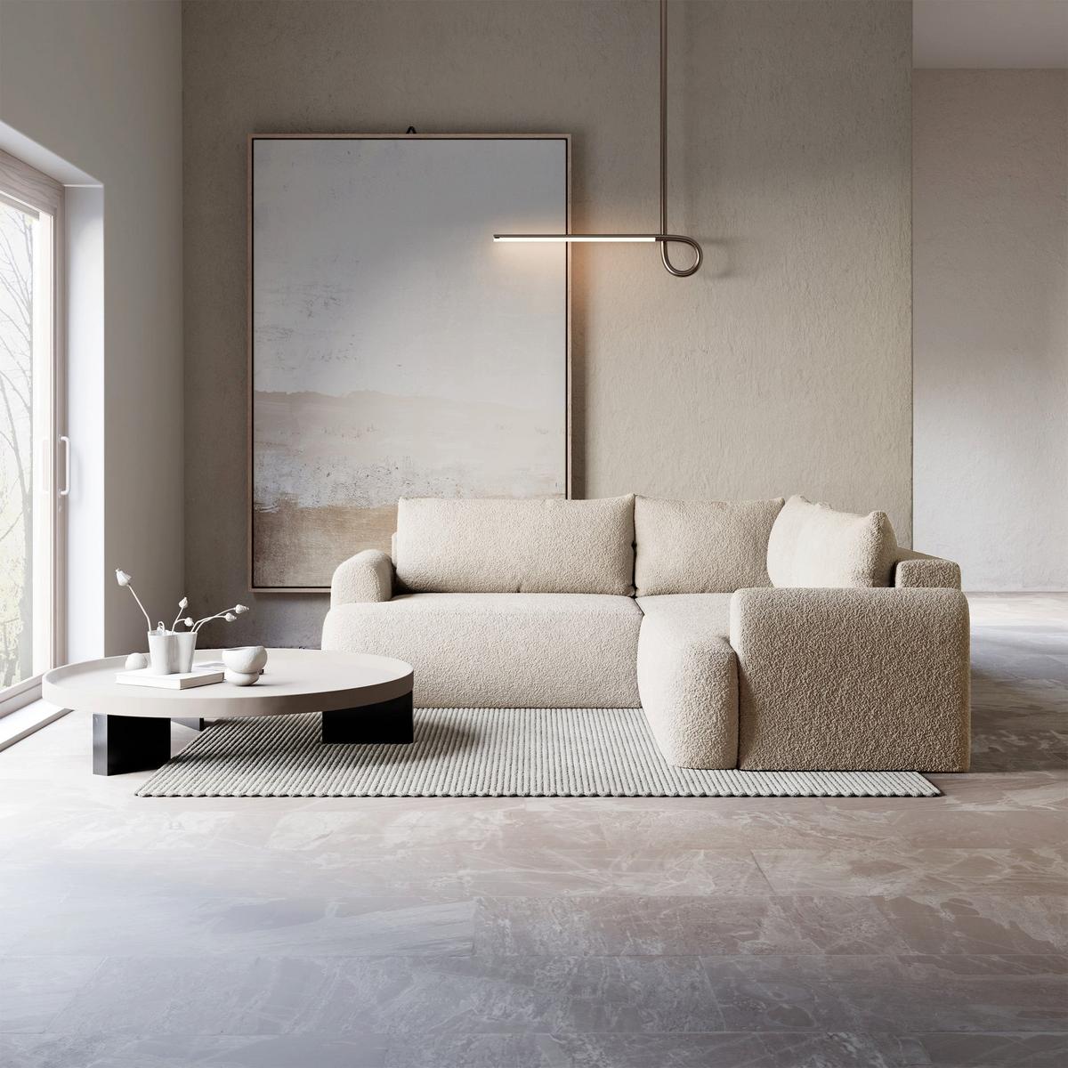 ECKSCHLAFSOFA Ovo BEIGER STOFF universell MIT BETTKASTEN - Beige/Schwarz, Kunststoff/Textil (245/245cm) - Selsey
