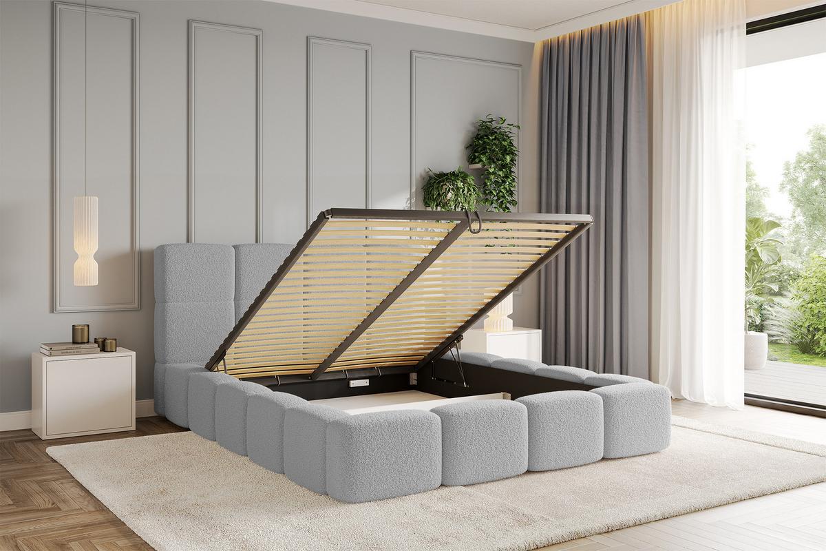 POLSTERBETT mit Bettkasten und Lattenrost mit Kopfteil, Boxbett ohne Matratze, mit Stauraum - NATA 120x200 Hellgrau - Hellgrau, Holzwerkstoff/Textil (120/200cm) - ALTDECOR