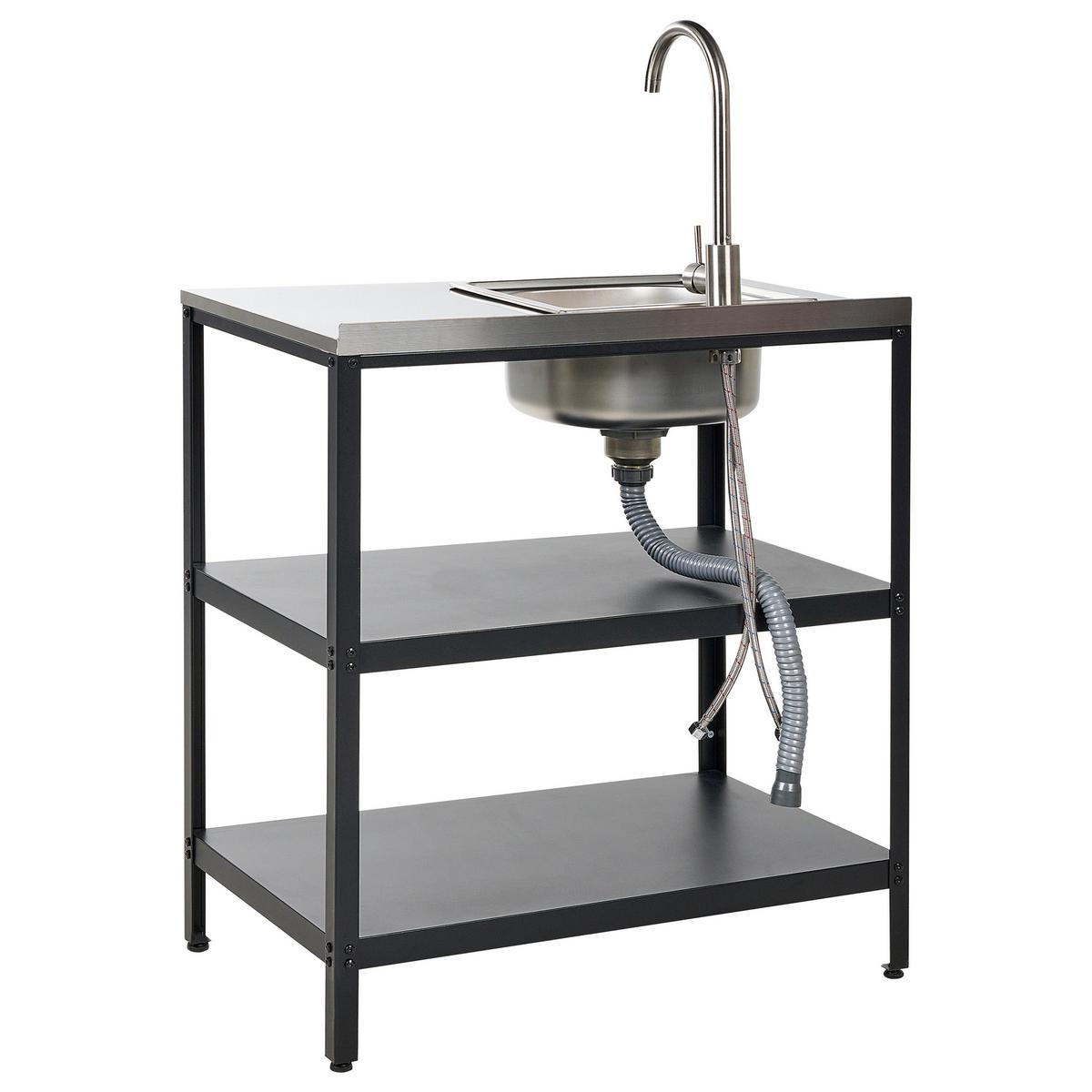 OUTDOOR-KÜCHENINSEL mit Spüle Stahl schwarz 80/50/92 cm Vilama - Silberfarben/Schwarz, Metall (80/90/50cm) - Beliani