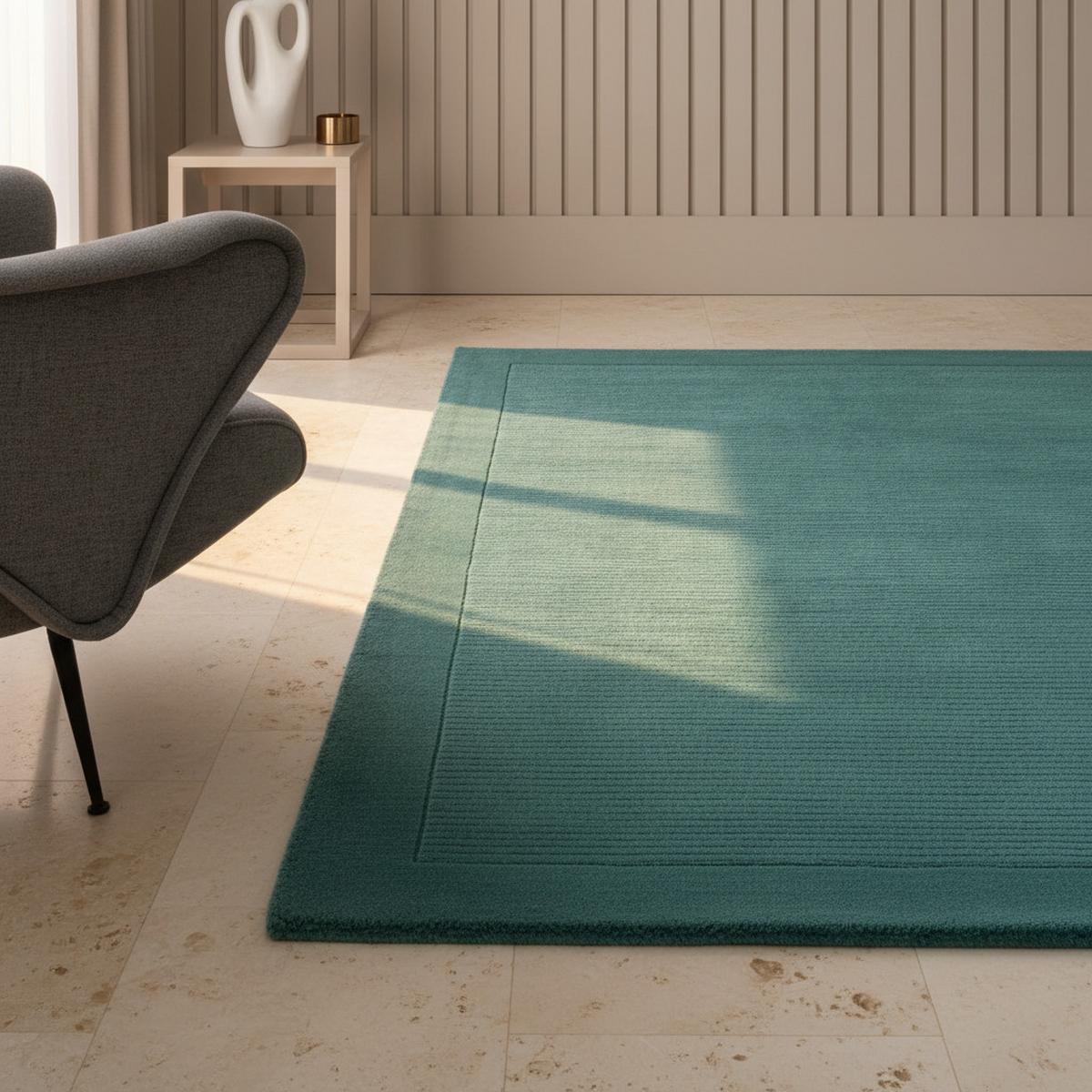 WOLLTEPPICH handgewebt STOW, mit Bordüre, Türkis, 120 x 170 cm - Grün, Textil (120/170cm) - KADIMA DESIGN