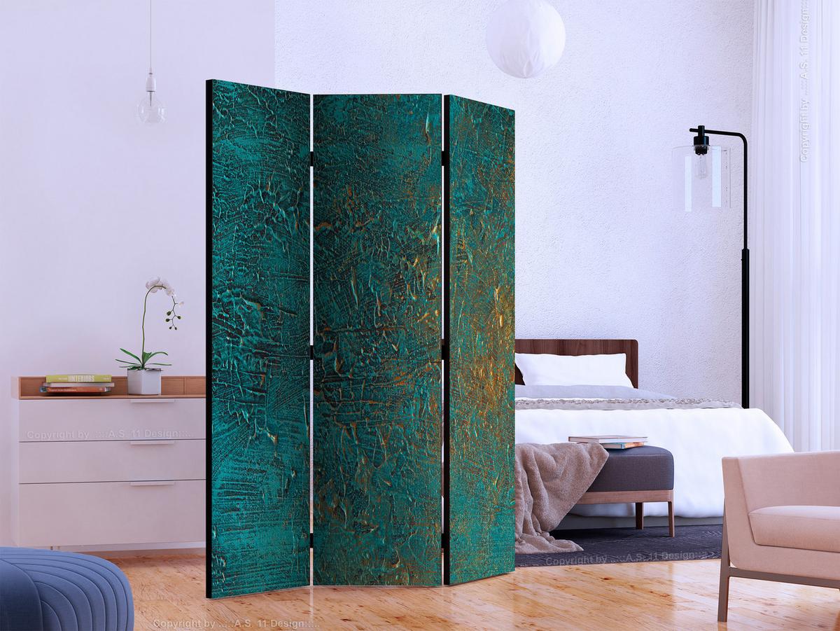 PARAVENT Beidseitig Bedruckter 3-tlg 135x172 cm Azurblauer Spiegel Beton - Blau, Holz/Textil (135/172/3cm) - Muralo