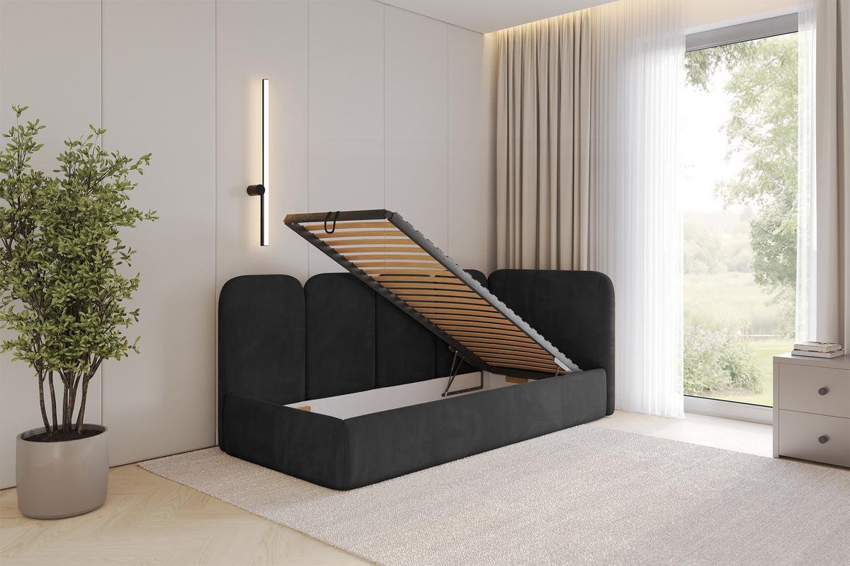 EINZELLBETT Jugendbett mit Bettkasten, Links - VELY 100x200 Schwarz - Schwarz, Holzwerkstoff/Textil (100/200cm) - ALTDECOR