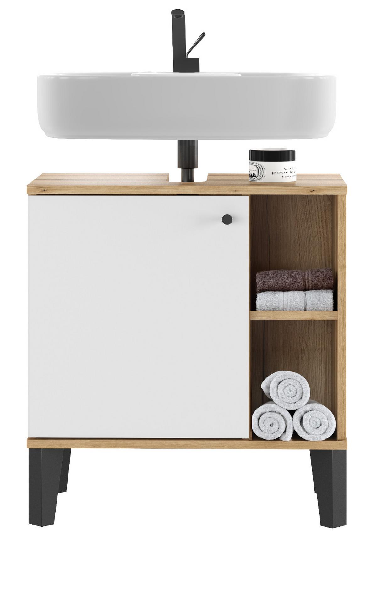 WASCHBECKENUNTERSCHRANK weiß, Evoke Eiche, Badezimmer Unterschrank, 60 cm - Eichefarben/Schwarz, Holzwerkstoff/Kunststoff (60/65/33cm) - Furn.Design
