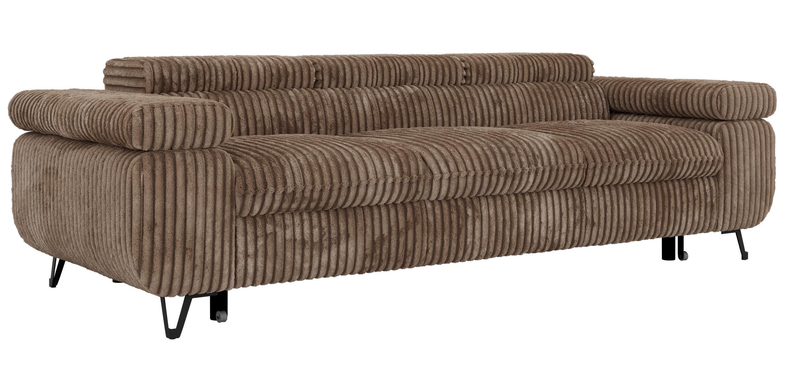 3-SITZER SOFA PETER mit Schlaffunktion - Braun Cord - Schwarz/Braun, Textil/Metall (262/76/99cm) - MKS