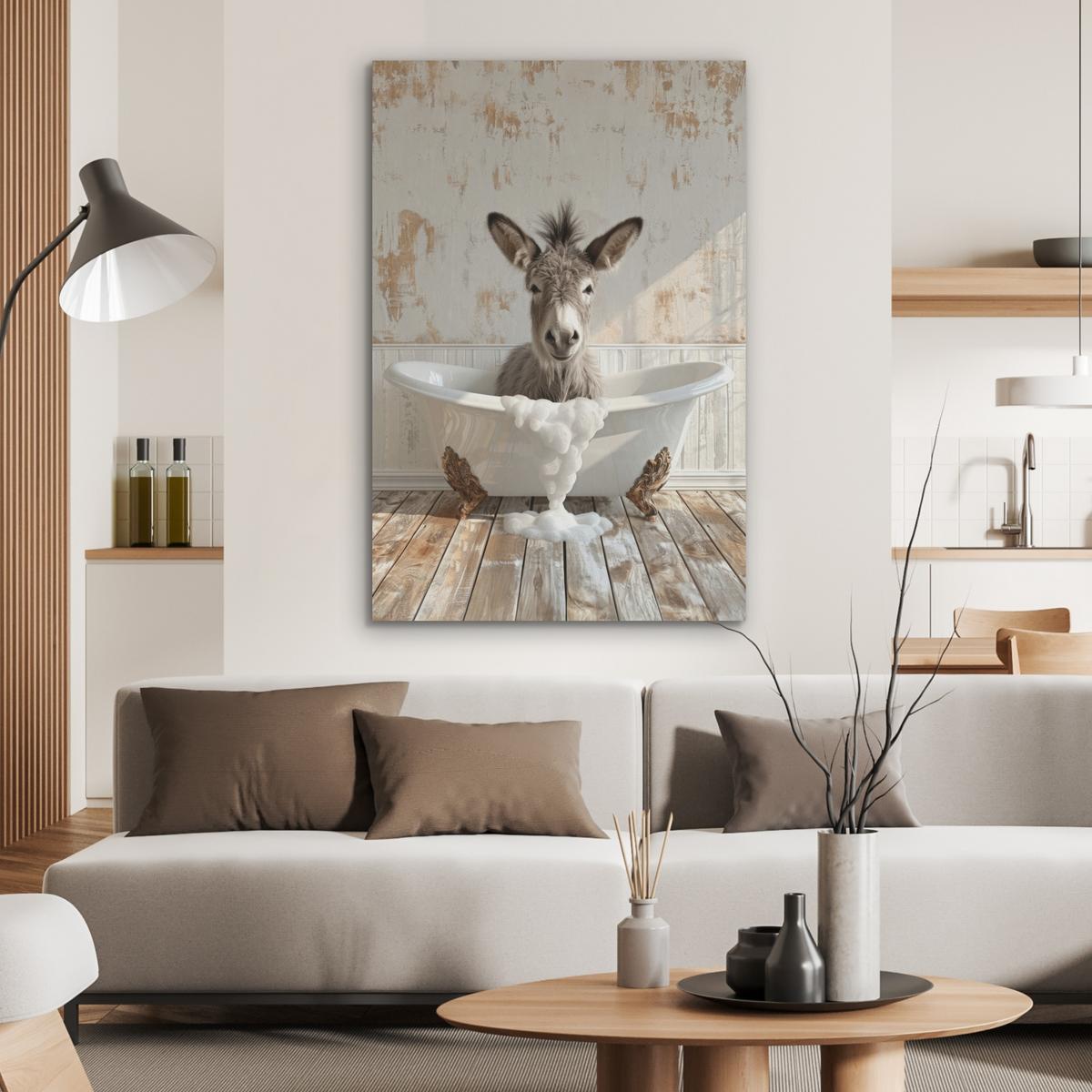 AKUSTIKBILD Esel - Tiere - Badewanne - Schaumstoff Wanddeko 70x100 cm - Weiß, Kunststoff (70/100/0.9cm) - MuchoWow