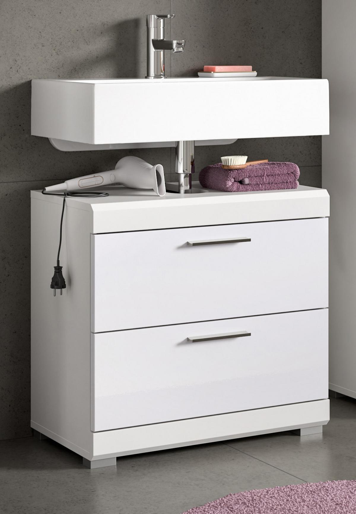 WASCHBECKENUNTERSCHRANK weiß Hochglanz 60 cm mit Vollauszug Schubkästen - Weiß Hochglanz/Silberfarben, Holzwerkstoff/Kunststoff (60/56/37cm) - Inn.Furn