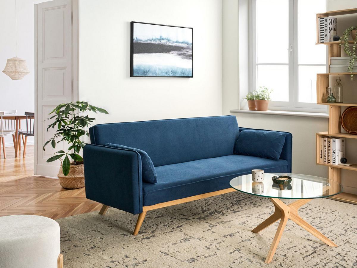 SCHLAFSOFA Stoff Blau Asaa - Blau/Braun, Textil (205/76/80cm) - Beliani