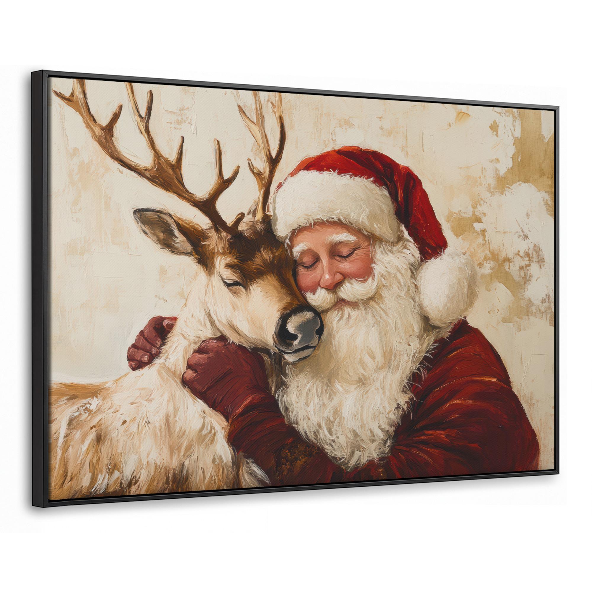 LEINWAND Bilder mit Rahmen - Weihnachtsmann - Rentier - Weihnachten - 150x100 - Rotbraun, Textil (150/100cm) - MuchoWow