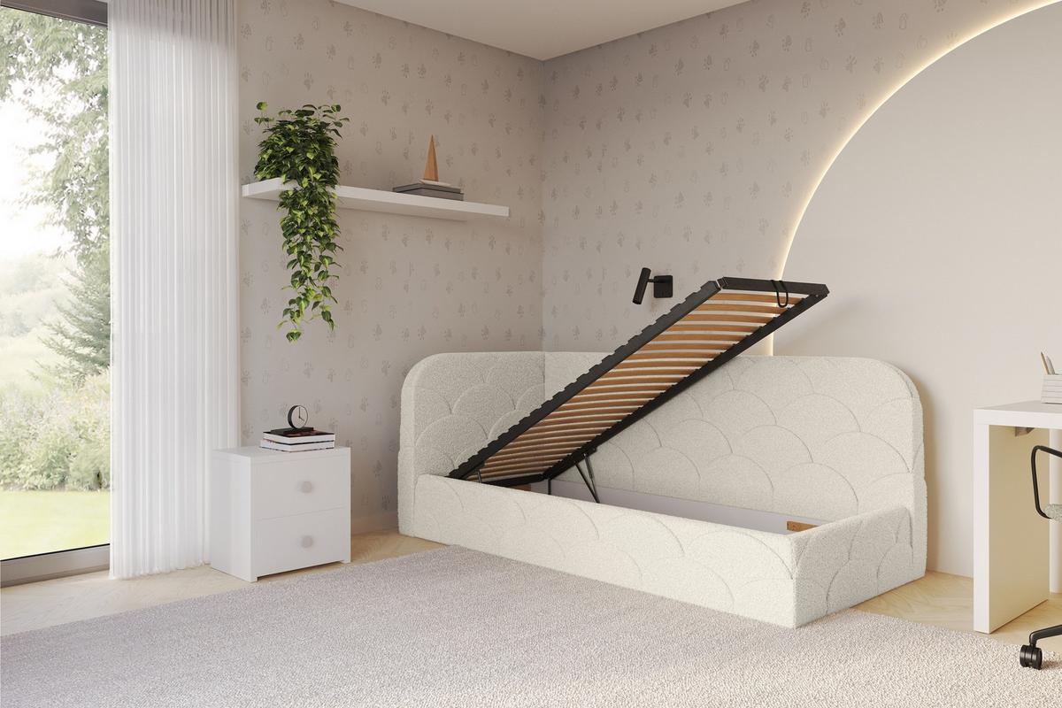 EINZELLBETT Jugendbett mit Bettkasten, Rechts - ELRY 80x200 Beige - Perlmutt, Holzwerkstoff/Textil (80/200cm) - ALTDECOR