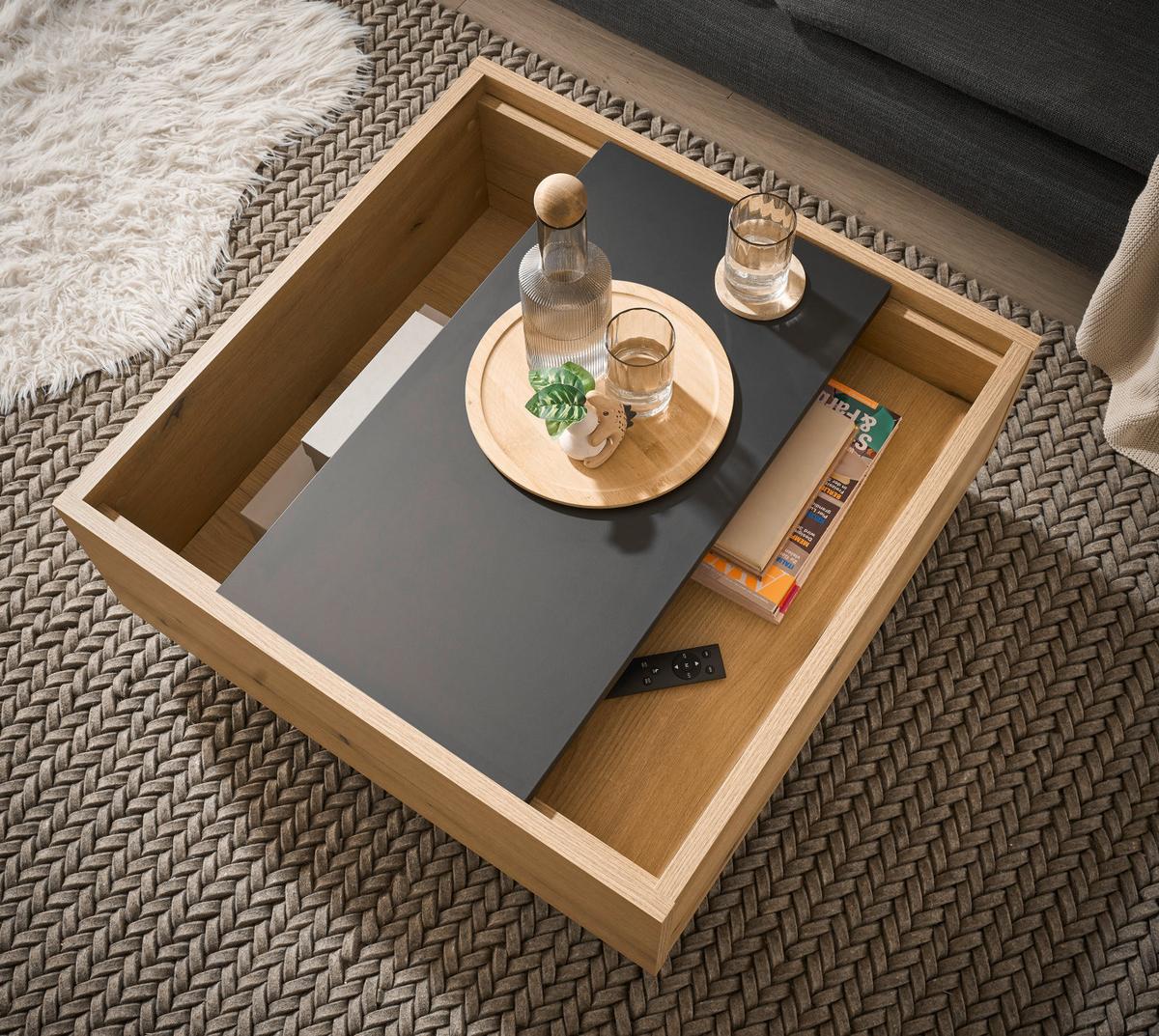 COUCHTISCH in Eiche, grau quadratisch 75 cm - Kaschmir/Eichefarben, Holzwerkstoff/Kunststoff (75/75/34cm) - Furn.Design
