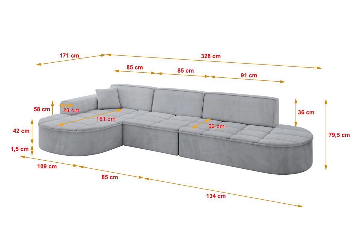 ECKSOFA Ottomane Links TARO-L2 - 328x171x79,5 cm Hellgrau - Grau, Holzwerkstoff/Textil (328/171cm) - ALTDECOR