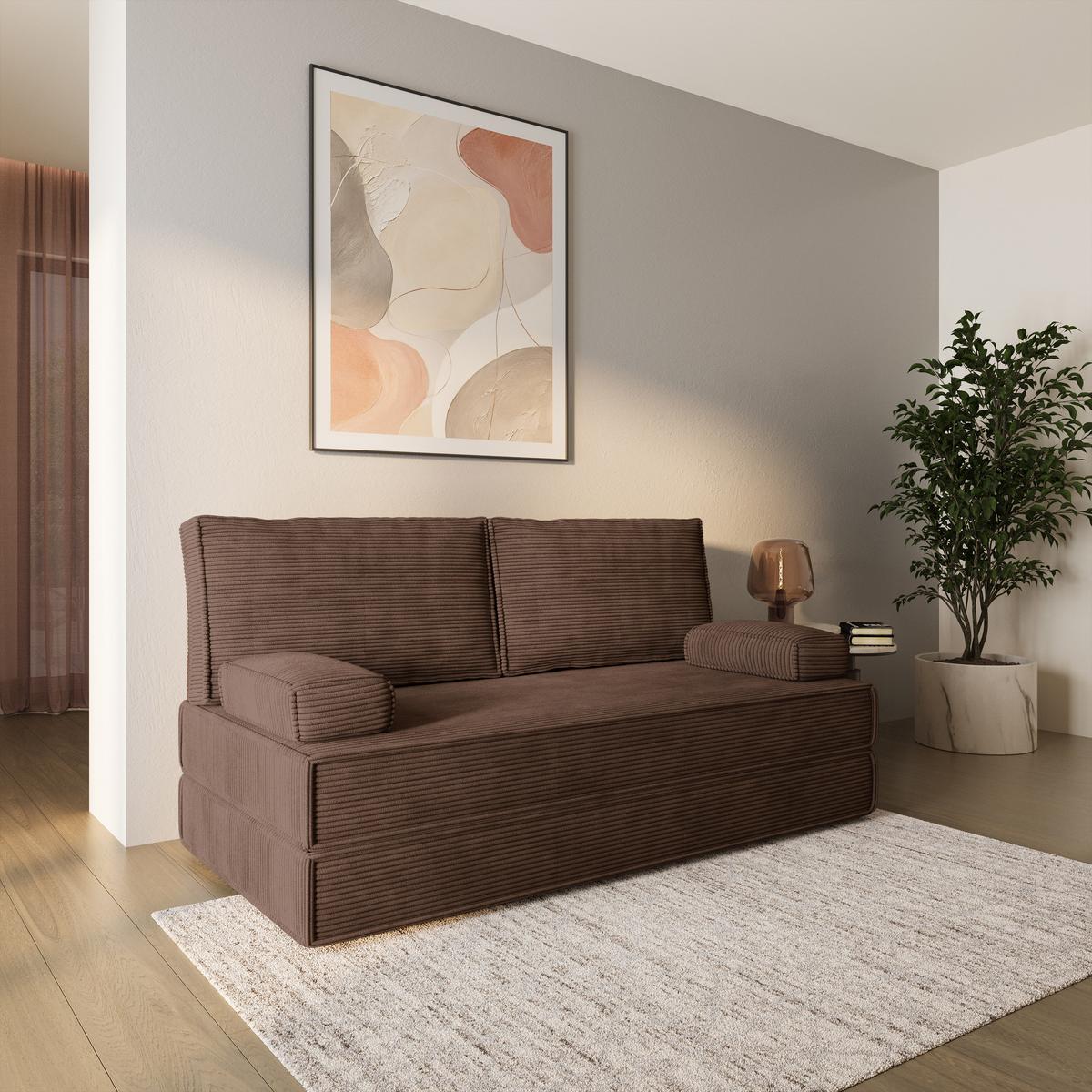 BETTSOFA SILAR aus Schaumstoff Cordstoff Braun Schlaffunktion - Braun, Textil (170/86/80cm) - MASSENO