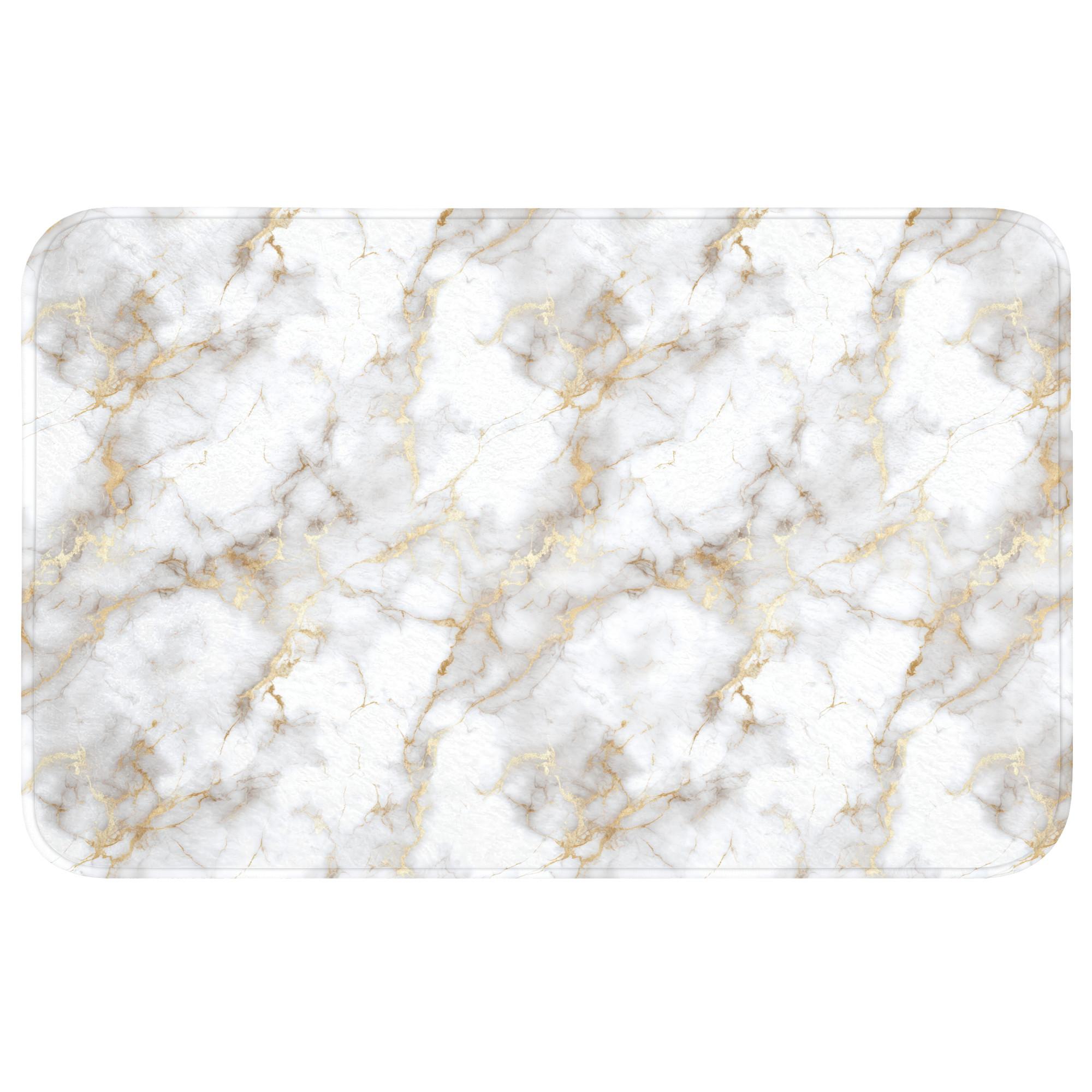 BADEMATTE Goldene Adern - Marmor - Weiß Badvorleger 80x50 cm - Weiß, Textil (80/50cm) - OnlyWow
