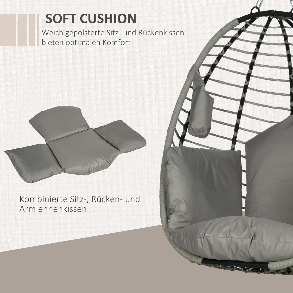 HÄNGESESSEL, Stahl, Polyester, Grau - Grau, Metall (100/188/110cm) - Outsunny