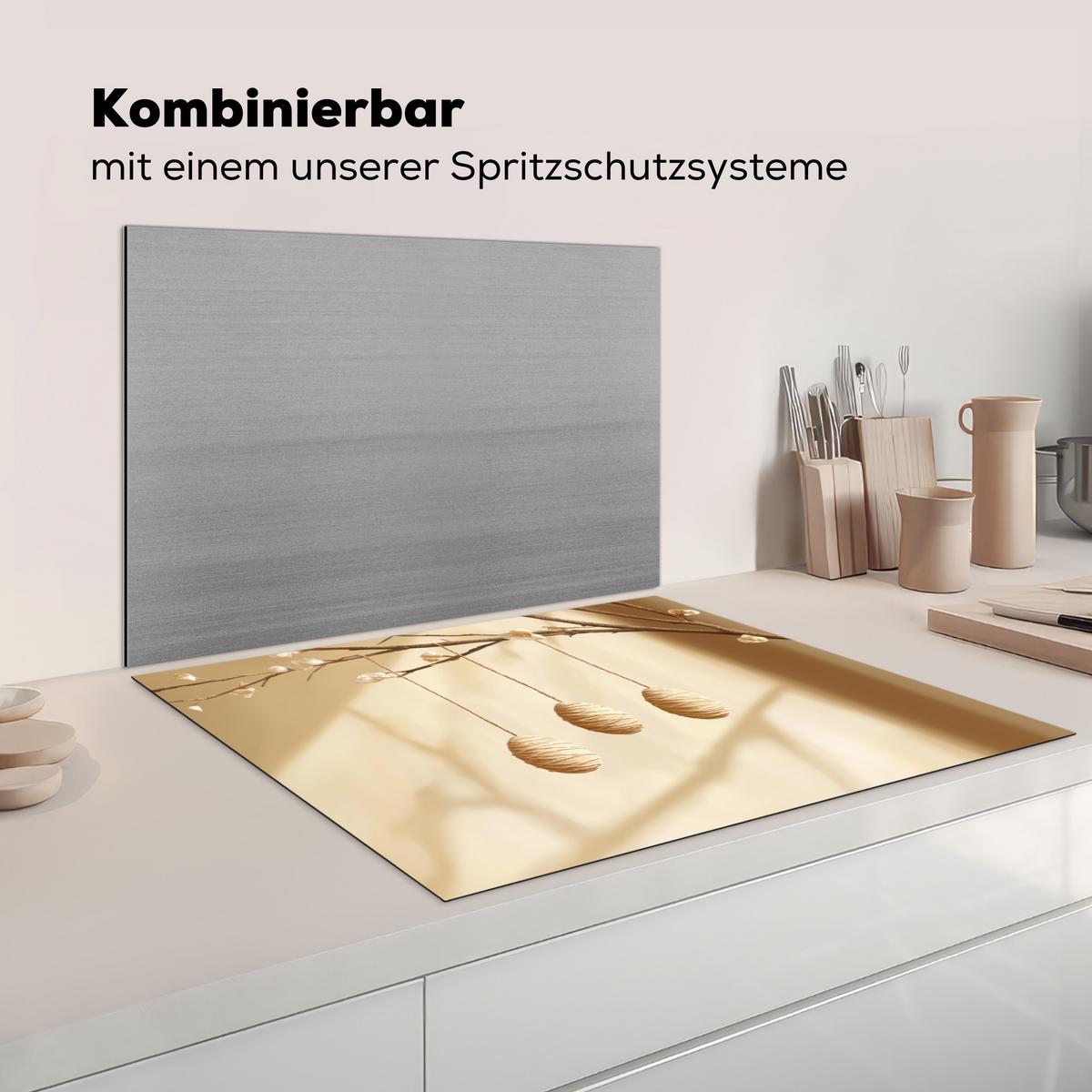 HERDABDECKPLATTE Beige - Osterkuchen - Eier Induktionsmatte 77x59 cm - Beige, Kunststoff (77/59/0.2cm) - MuchoWow