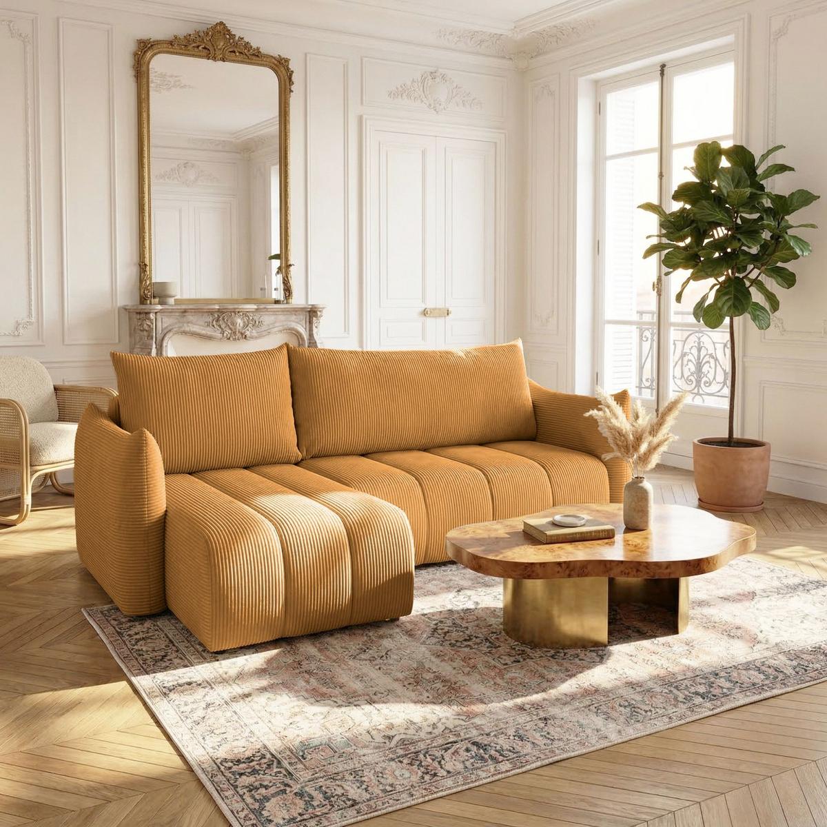 ECKSOFA Ontario Xs Mit Schlaffunktion - Gelb, Holzwerkstoff/Textil (154/226cm) - Fun Möbel