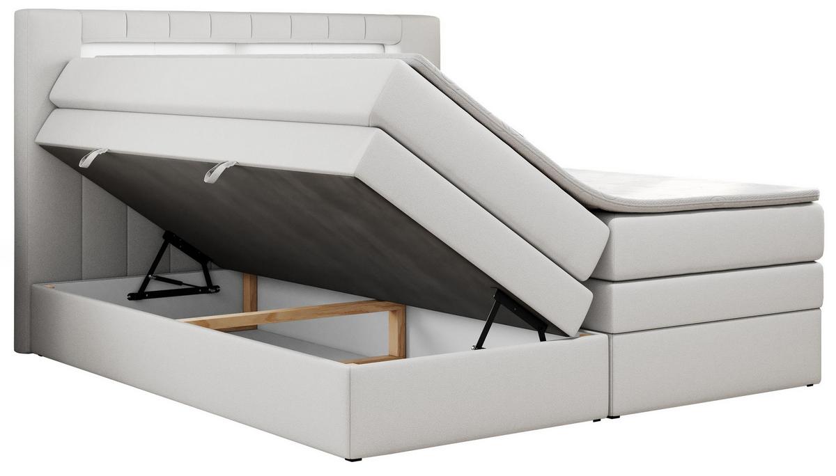 BOXSPRINGBETT GOLD-5 KING LED 120/200 Weiß Kunstleder - H4 - Weiß, Holz/Textil (120/200cm) - MKS