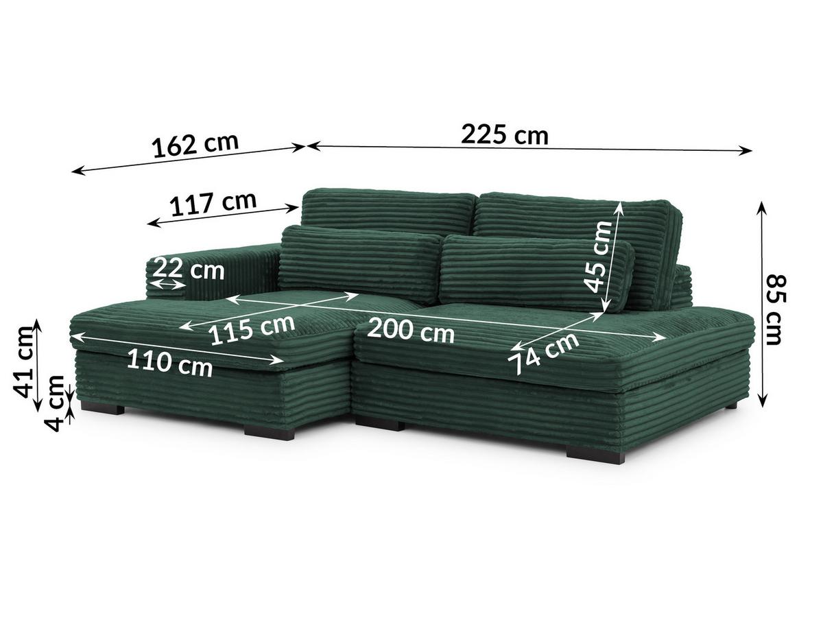 ECKSOFA Wolke mit tiefer Sitzfläche, Schlaffunktion und praktischem Bettkasten aus weichem Grün Cordstoff - Schwarz/Grün, Holz/Kunststoff (162/225cm) - S-Style