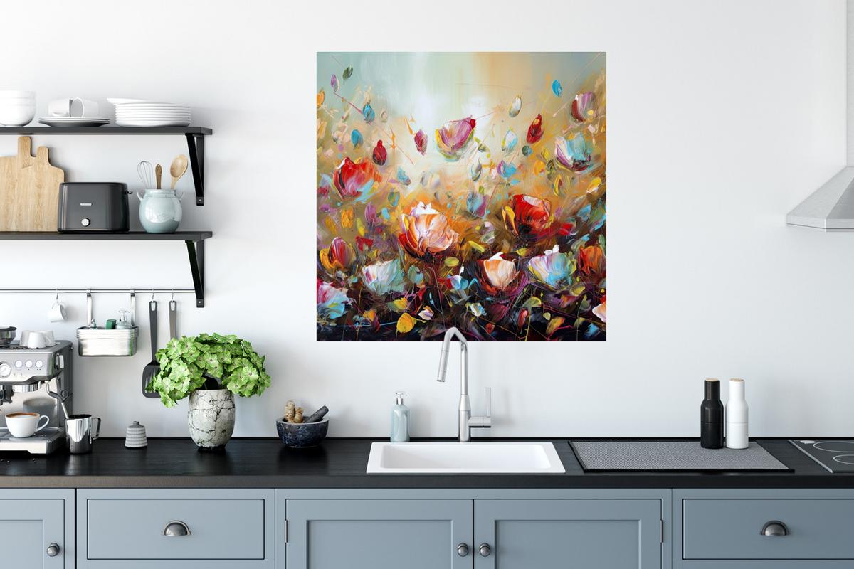 WANDTATTOO Blumen - Kunst - Natur - Ölgemälde Wanddeko 50x50 cm - Multicolor, Kunststoff (50/50/0.1cm) - MuchoWow