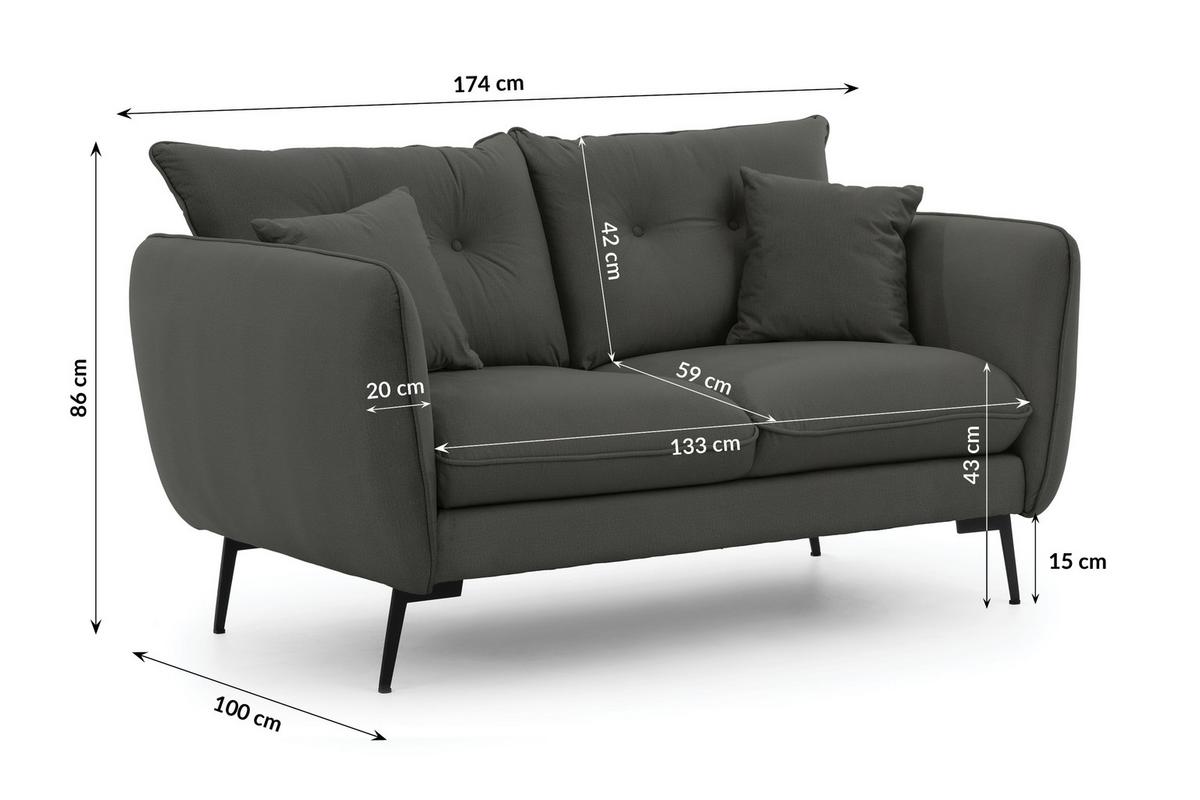 2-SITZER-SOFA Nordloft Dunkelgrau Samt - Dunkelgrau/Schwarz, Holz/Textil (174/86/100cm) - S-Style Möbel
