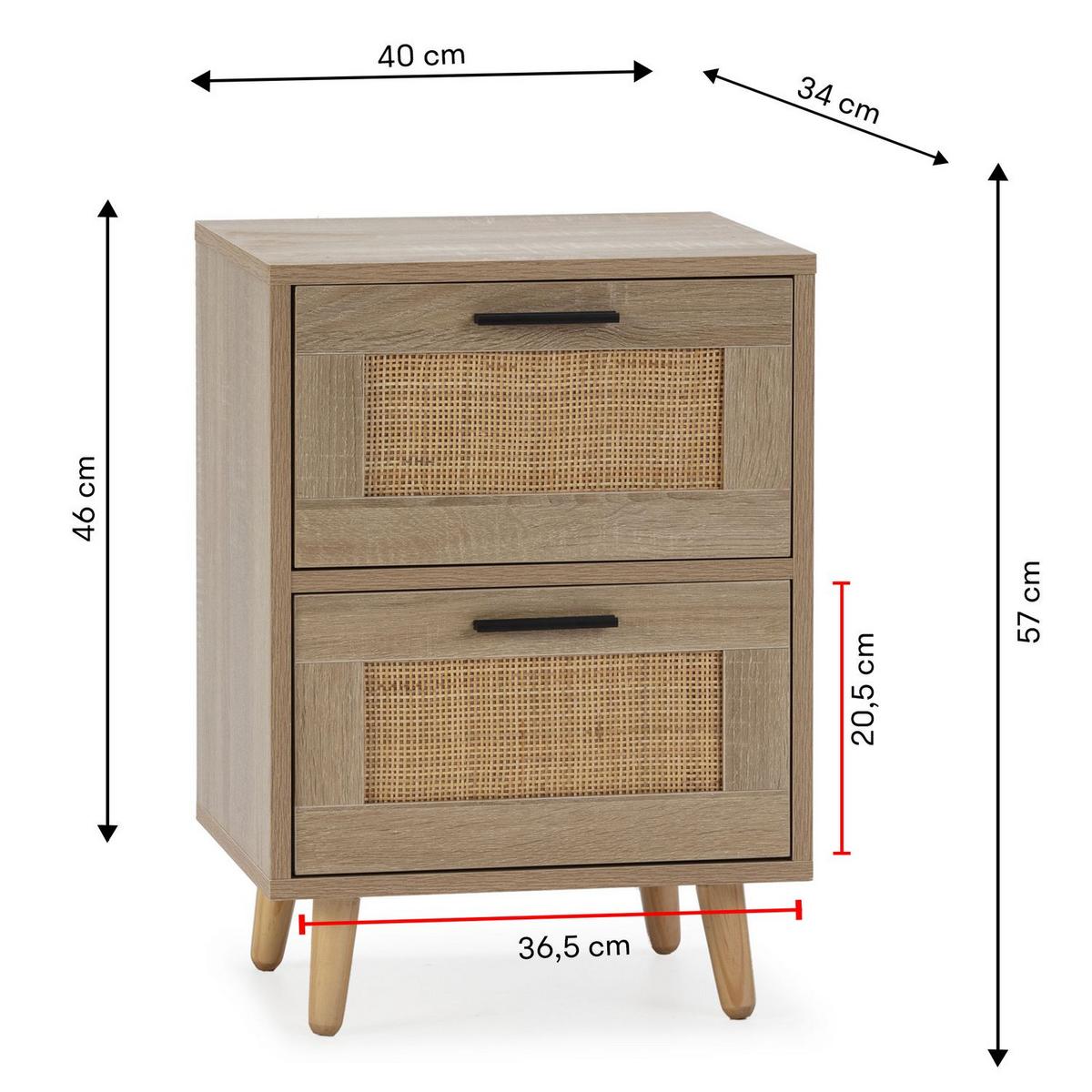 NACHTTISCH Dalia 2 Schubladen - Eichefarben, Holz/Holzwerkstoff (40/56/34cm) - VS Venta-stock