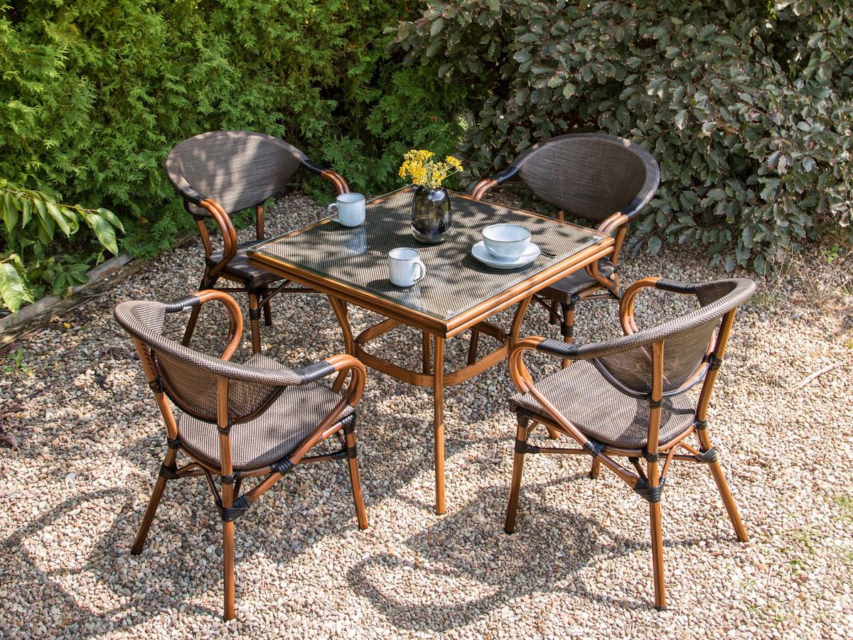 GARTENTISCH Dunkler Holzfarbton Caspri II - Dunkelbraun/Grau, Metall (80/80/71cm) - Beliani