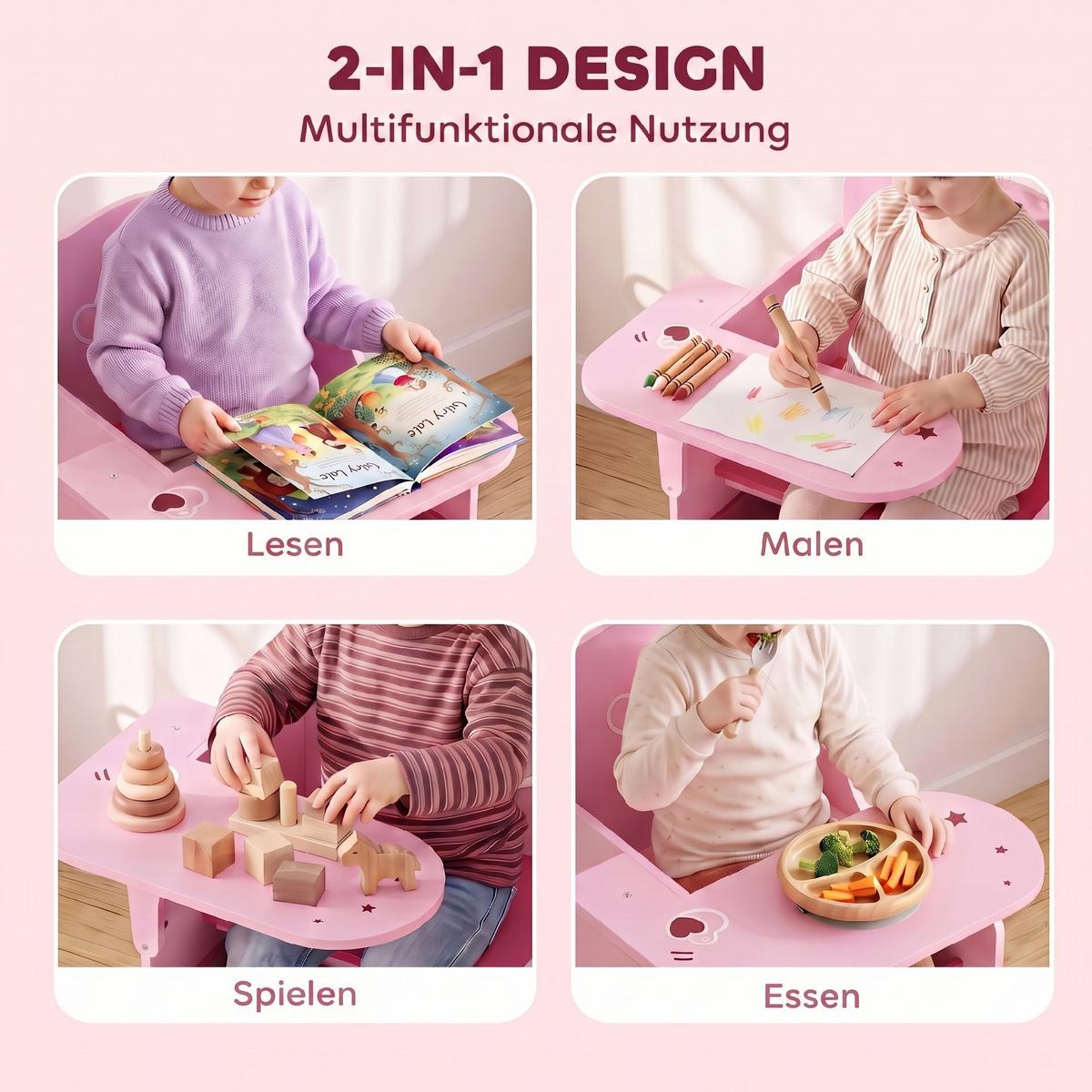 KINDERTISCH-MIT-STUHL MDF Vliesstoff Rosa - Rosa, Holzwerkstoff (51/59/58.5cm) - AIYAPLAY