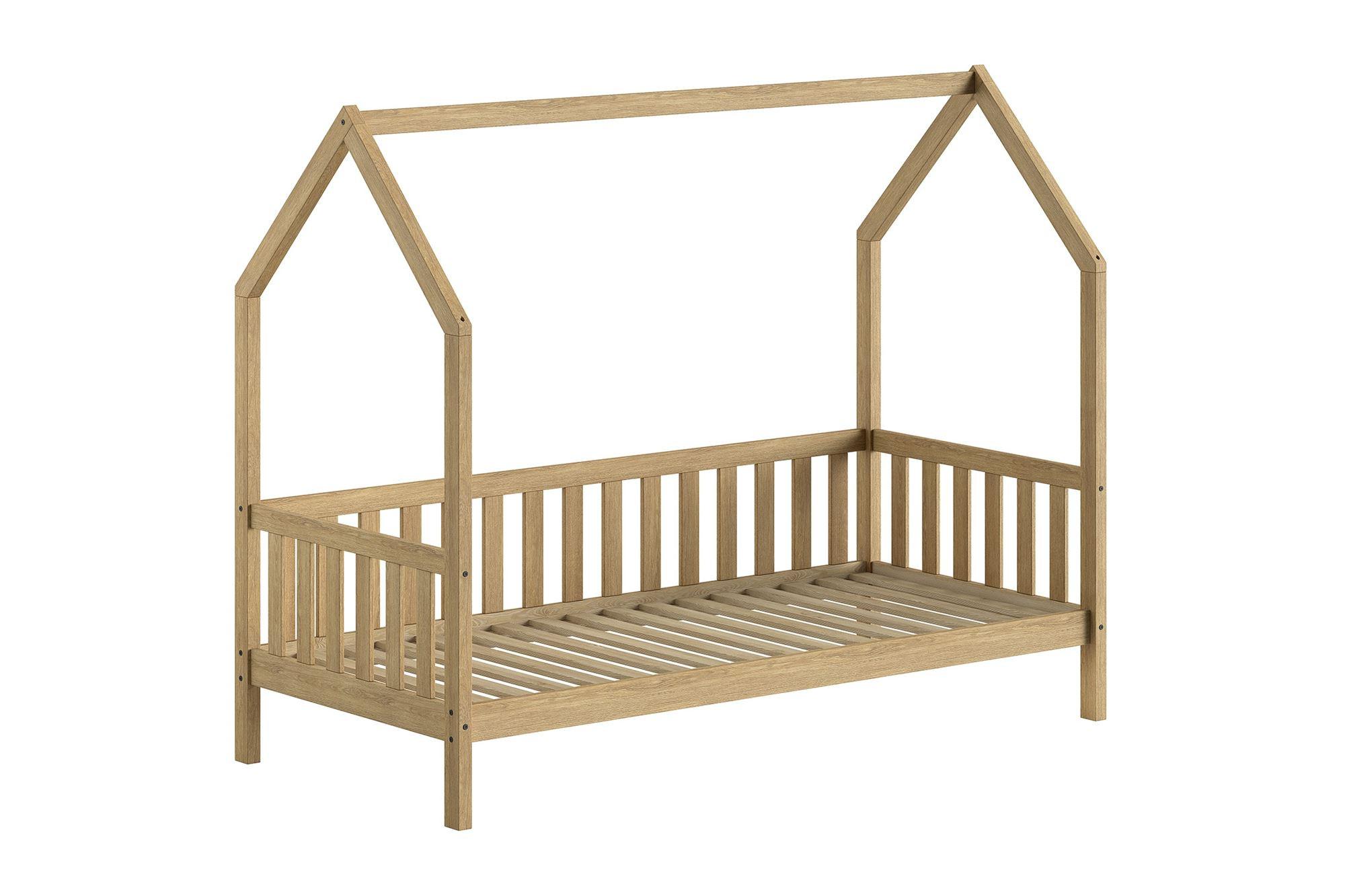 HAUSBETT Kandace 90x200 Eiche massiv natur mit Dachaufbau - Eichefarben, Holz (90/200cm) - 58aufmkessel