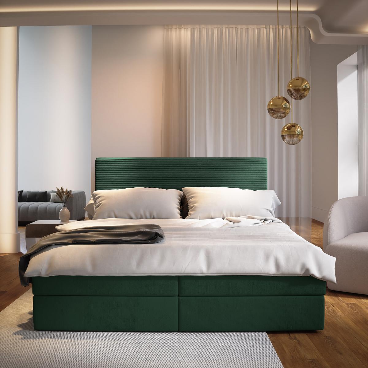 BOXBETT GIARRO 160x200 cm mit Matratze und Topper - Grün - Grün, Holz (160/200cm) - MASSENO