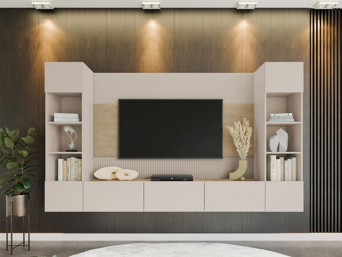 WOHNWAND Deromi I - Beige, Holzwerkstoff (260/150/38cm) - MIRJAN24