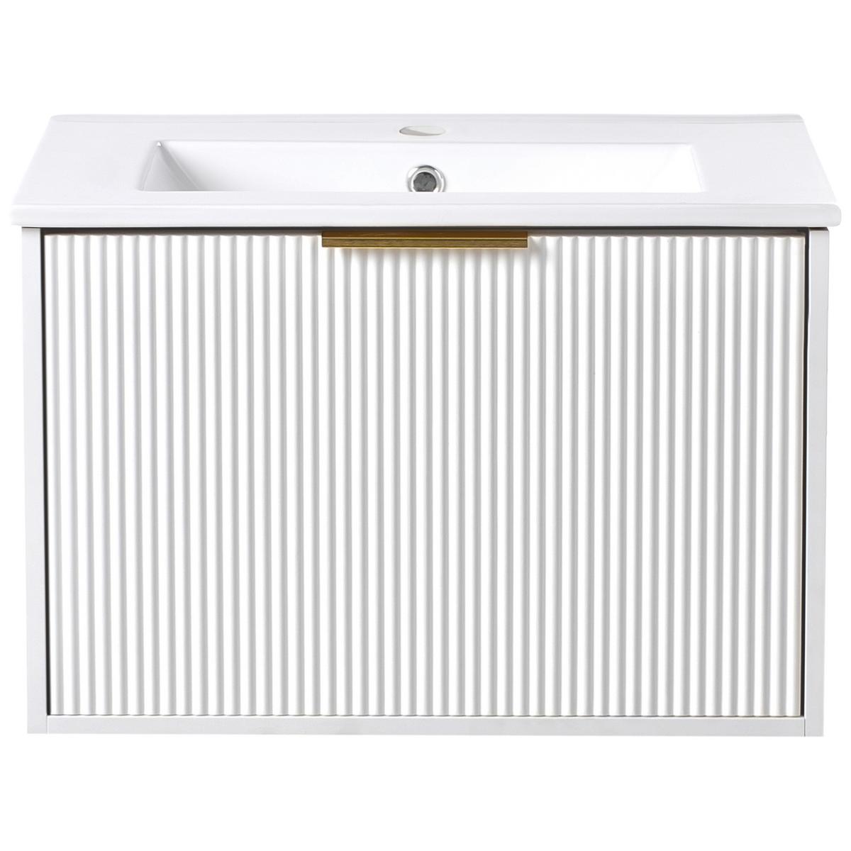 WASCHBECKENUNTERSCHRANK wandmontiertk mit Waschbecken mit goldenem Griff Weiß Tilcara - Weiß, Holzwerkstoff (60/38/72cm) - Beliani