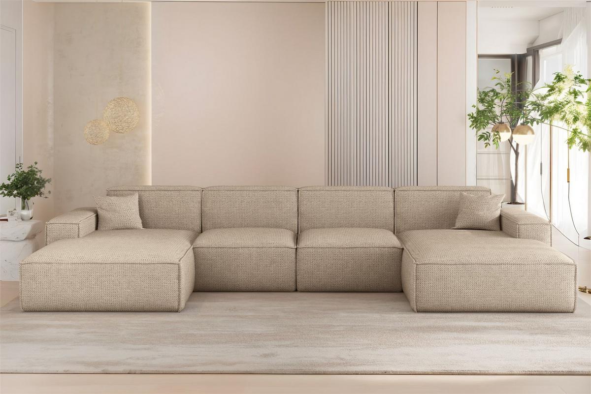 WOHNLANDSCHAFT Celes Premium In Artico - Beige, Holzwerkstoff/Textil (378/73/165cm) - Fun Möbel