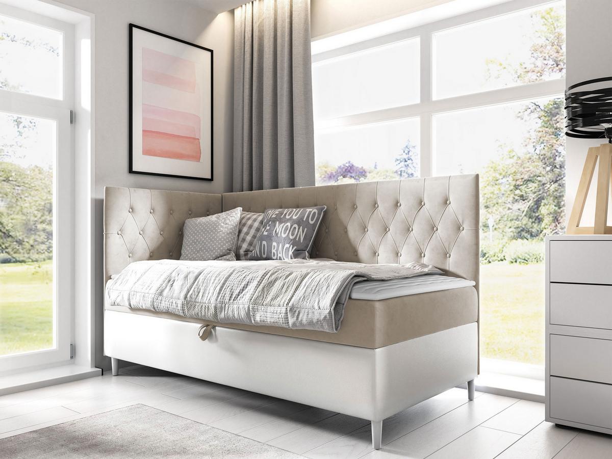 BOXBETT Filip Junior 3, Seite zum Öffnen des Bettkastens: Links - H3 - Creme/Weiß, Holz (90/200cm) - MIRJAN24