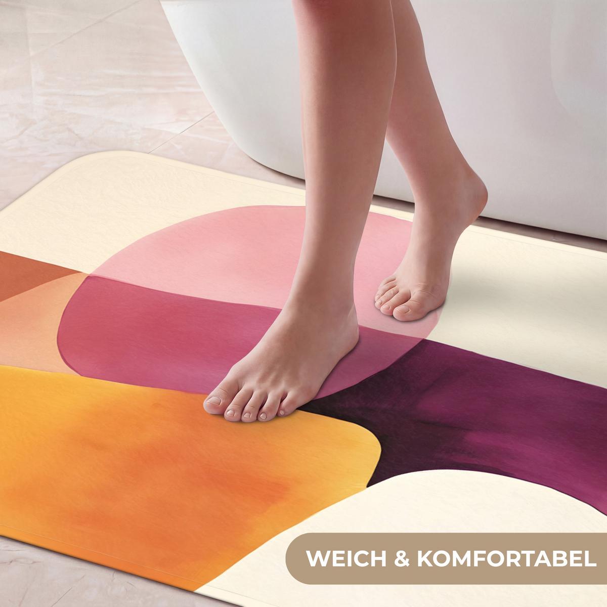 BADEMATTE Formen - Abstrakt - Farbenfroh 120x60 cm - Terracotta, Textil (120/60cm) - OnlyWow