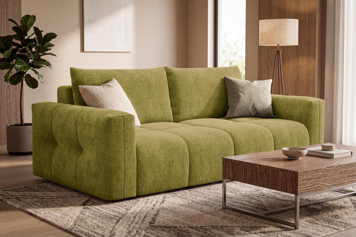 SOFA VERONA 3-Sitzer, Khaki - Schwarz/Grün, Holz/Textil (224/83/110cm) - Courtois Laville