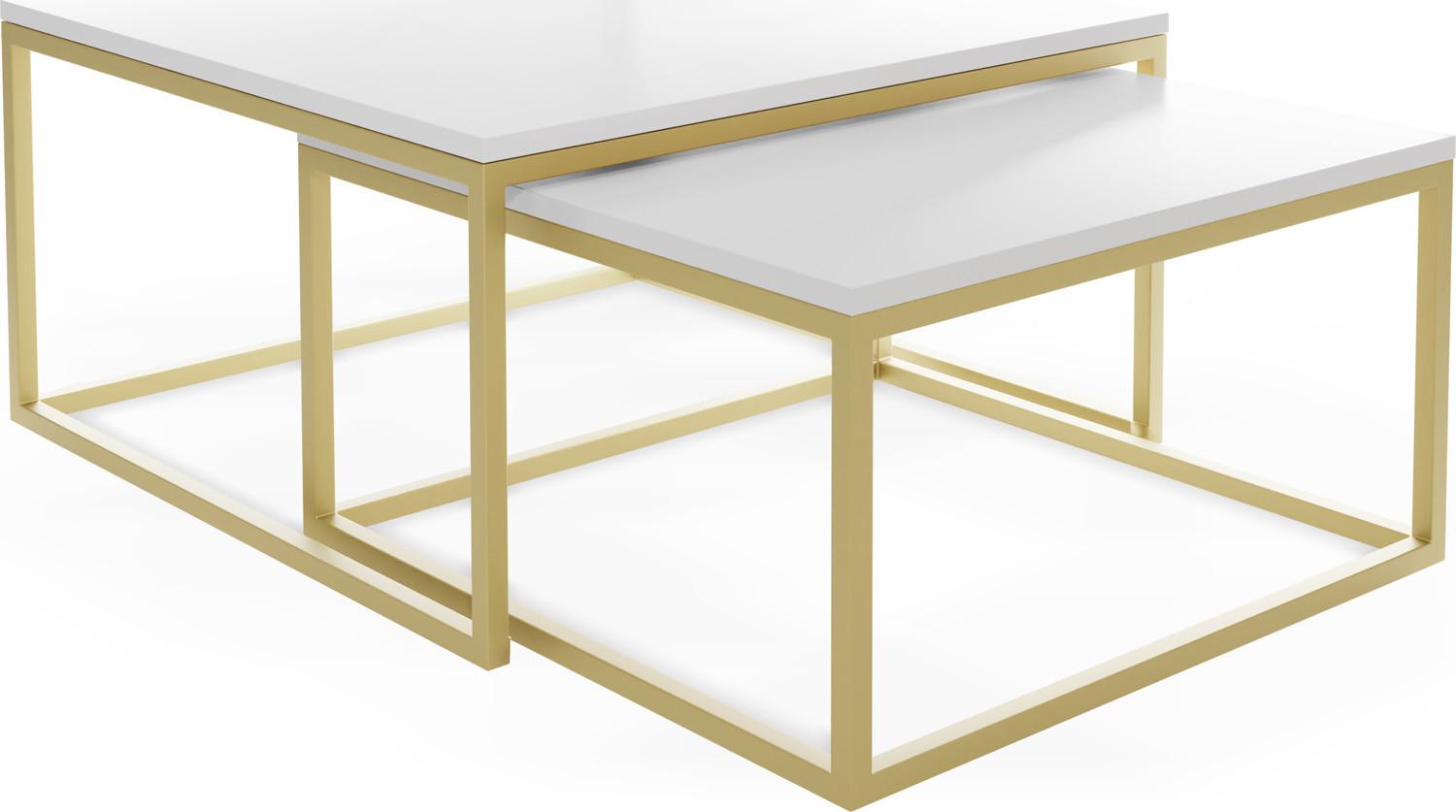 COUCHTISCHE Vella Gold 2er-Set quadratisch, Weiß 76/76/39cm + 66/66/34 cm - Goldfarben/Weiß, Holzwerkstoff/Metall (76/76/39cm) - WFL GROUP