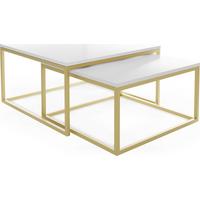 COUCHTISCHE Vella Gold 2er-Set quadratisch, Weiß 76/76/39cm + 66/66/34 cm - Goldfarben/Weiß, Holzwerkstoff/Metall (76/76/39cm) - WFL GROUP