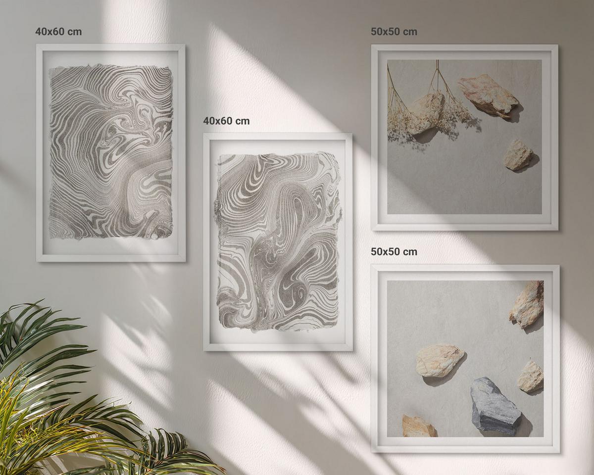 BILDER SET 4er Set - 50x50 cm & 40x60 cm Weißer Rahmen - Moderne abstrakte Formen - Weiß, Kunststoff (50/50cm) - TULUP