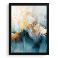 POSTER MIT RAHMEN Abstrakt - Kunst - Gold - Blau Bilderrahmen 30x40 cm - Petrol, Papier (30/40cm) - MuchoWow