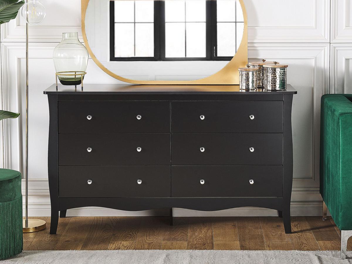 KOMMODE 6 Schubladen Metallgriffe schwarz Winchester - Schwarz, Holzwerkstoff (130/75/40cm) - Beliani