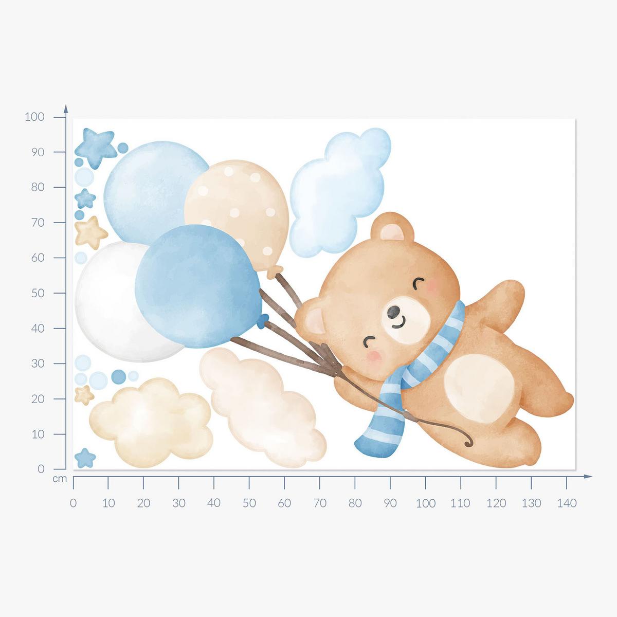 WANDAUFKLEBER 100x143cm - Niedlicher Teddybär mit Luftballons - Multicolor, Kunststoff (100/143/0.1cm) - Wallfluent