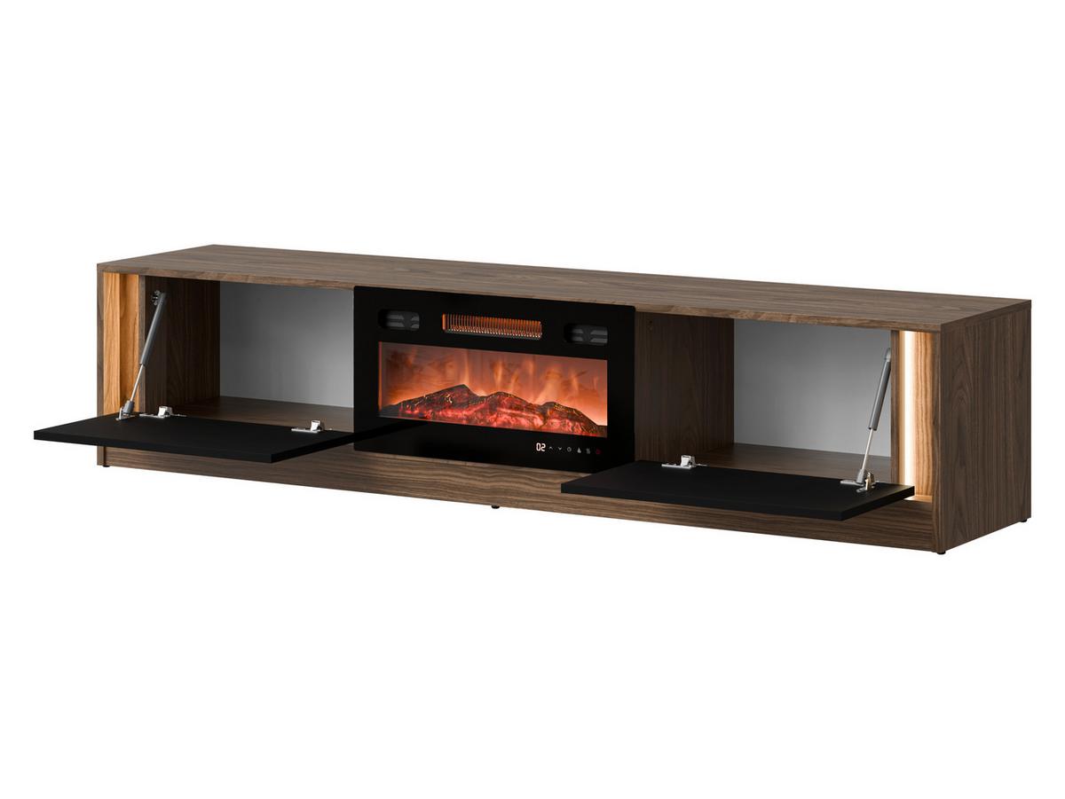 TV-LOWBOARD Mizu mit Kamin - Nussbaumfarben/Schwarz, Holzwerkstoff (180/40/39cm) - MIRJAN24