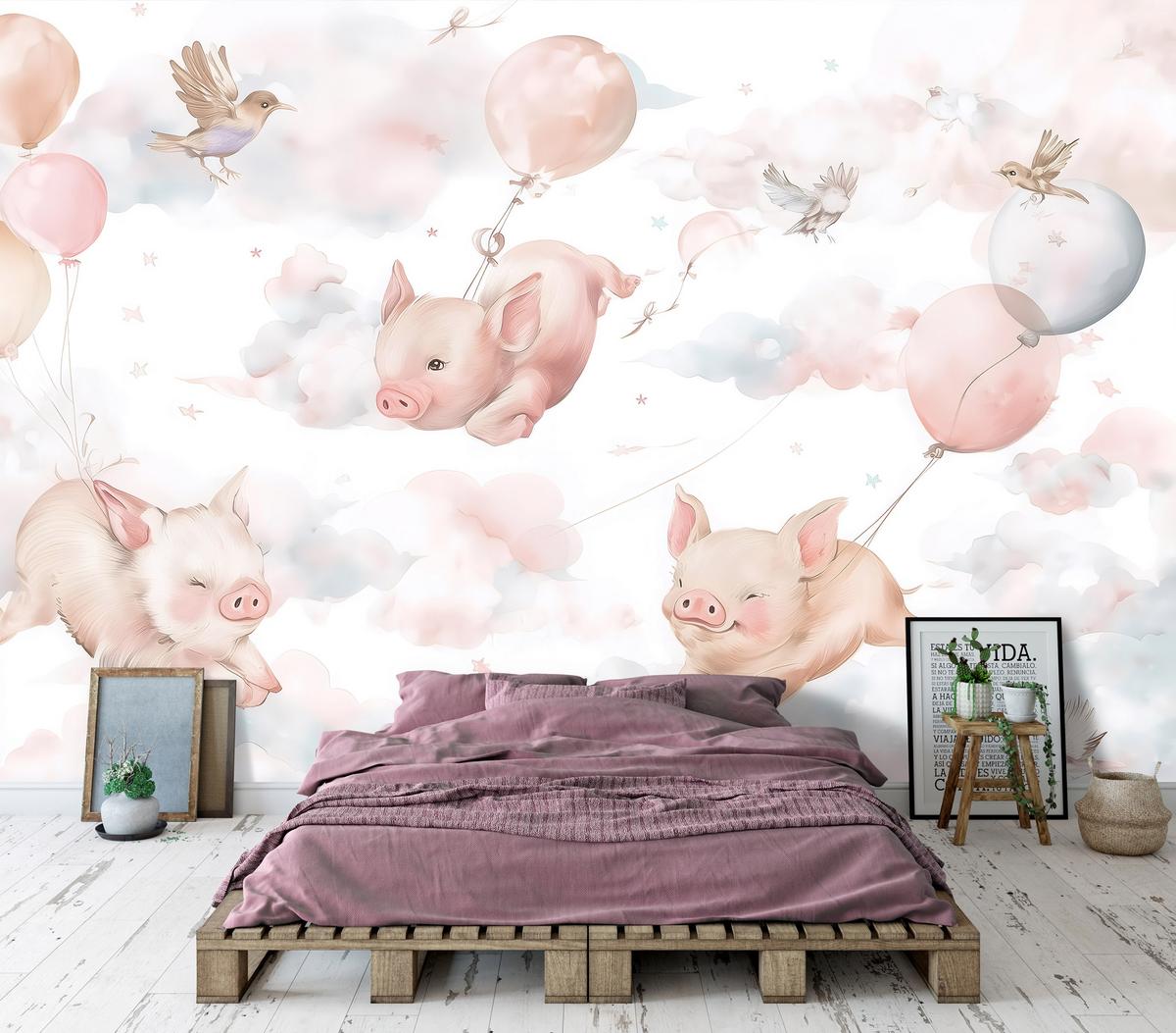 FOTOTAPETE Tiere Wolken Rosa 300x210 cm - Multicolor, Papier (300/210cm) - Wallarena