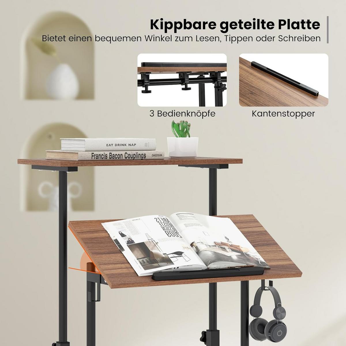 COMPUTERTISCH Walnuss - Walnussfarben, Holzwerkstoff (55/60/124cm) - COSTWAY